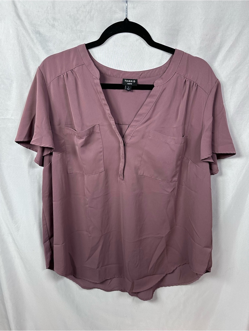 Torrid Mauve Harper Studio Crepe de Chine Flutter Short Sleeve Blouse Size 1
